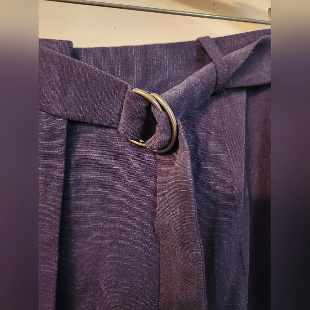 BANANA REPUBLIC Pants Linen-Blend, Wide-Leg, High Rise, Navy, Belted Size 14 NWT